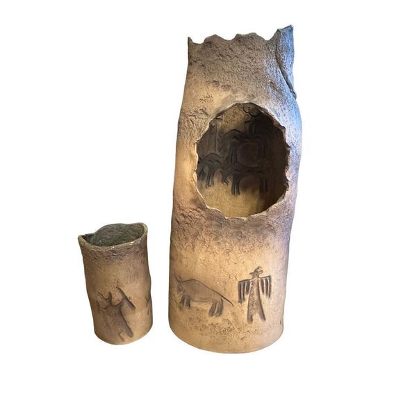 J.H. Boone Lan Spurgers Limited Ed. Native Art Sculpture Candle Luminary Set 199 - Picture 2 of 14